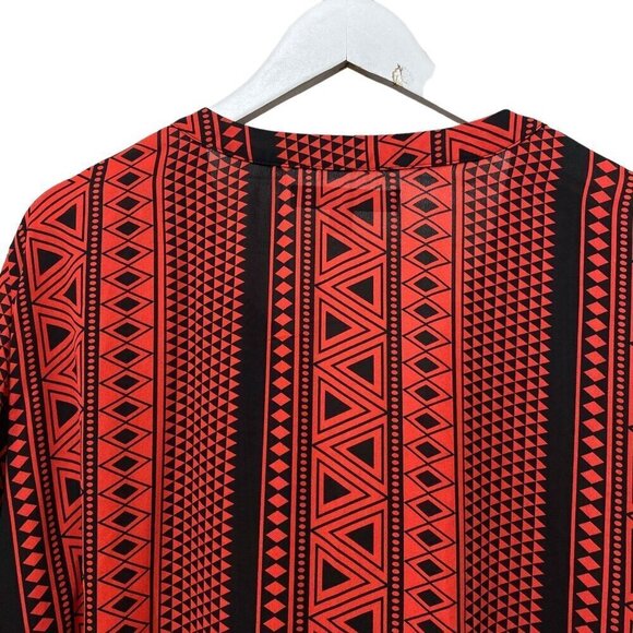 DENIM 24/7 Womens Top Plus Size 32W Coral Red Black Tunic Blouse Aztec Boho - Picture 9 of 13